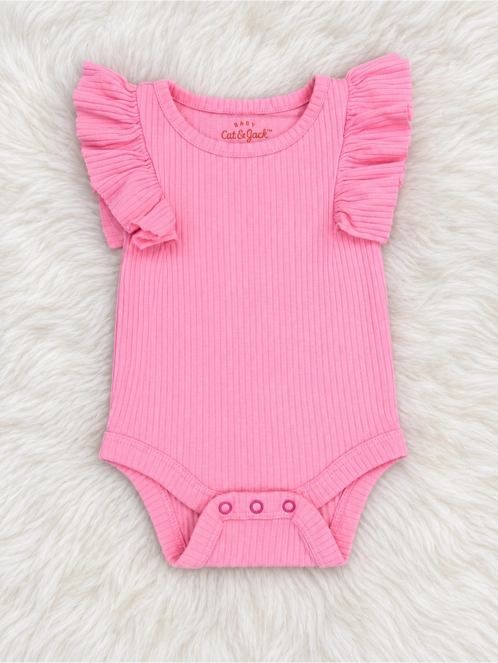 Cat & Jack Pink Ribbed Flutter Sleeve Baby One-Piece Bodysuit